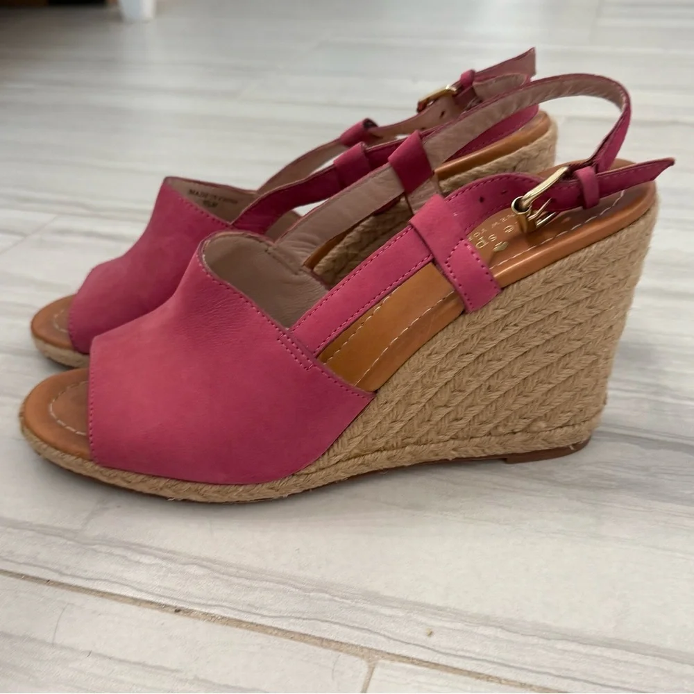Kate Spade Hot Pink Leather Wedge Sandals, Size 9.5